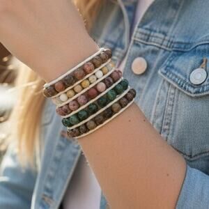 Croft Design Five Wrap Bracelet Leather Natural Stones Steel One size